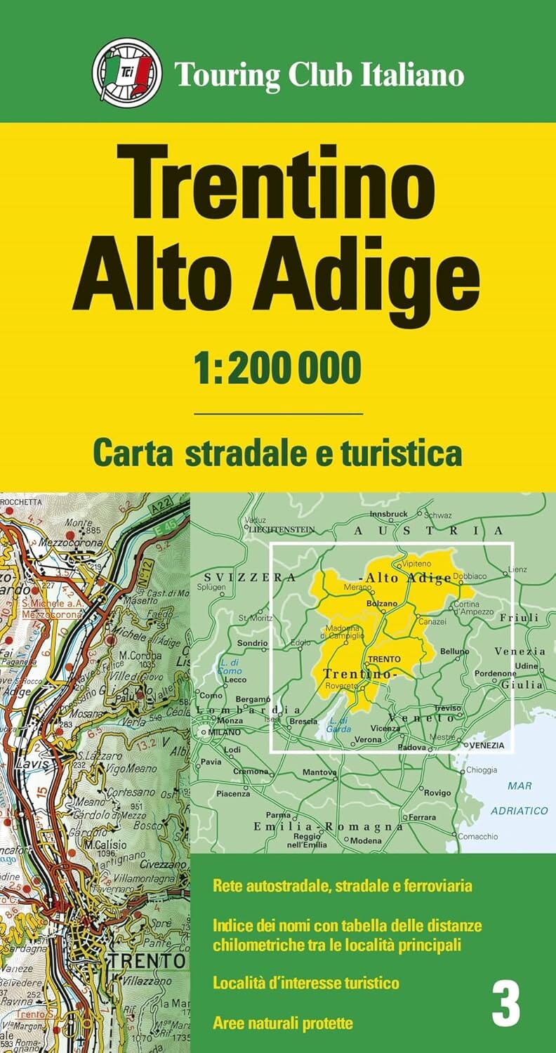 Carte routière n° 3 - Trentin-Haut-Adige (région de Bolzano, Italie) | Touring Club Italiano-1/200 000 carte pliée Touring Club Italiano 