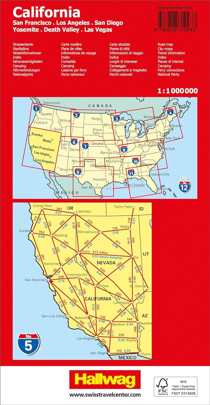 Carte routière n° 5 - Californie et Nevada (USA) | Hallwag carte pliée Hallwag 