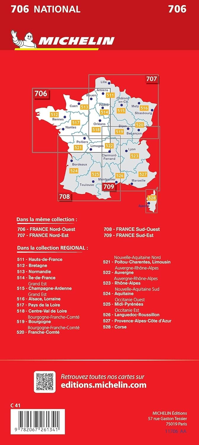 Carte routière n° 706 - 1/4 France - Nord-Ouest 2024 | Michelin carte de voyage Michelin 
