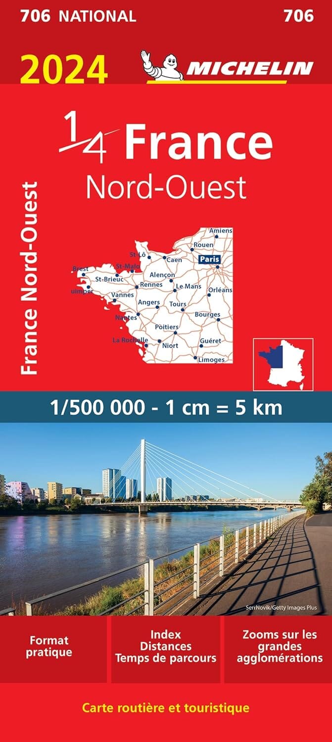 Carte routière n° 706 - 1/4 France - Nord-Ouest 2024 | Michelin carte de voyage Michelin 