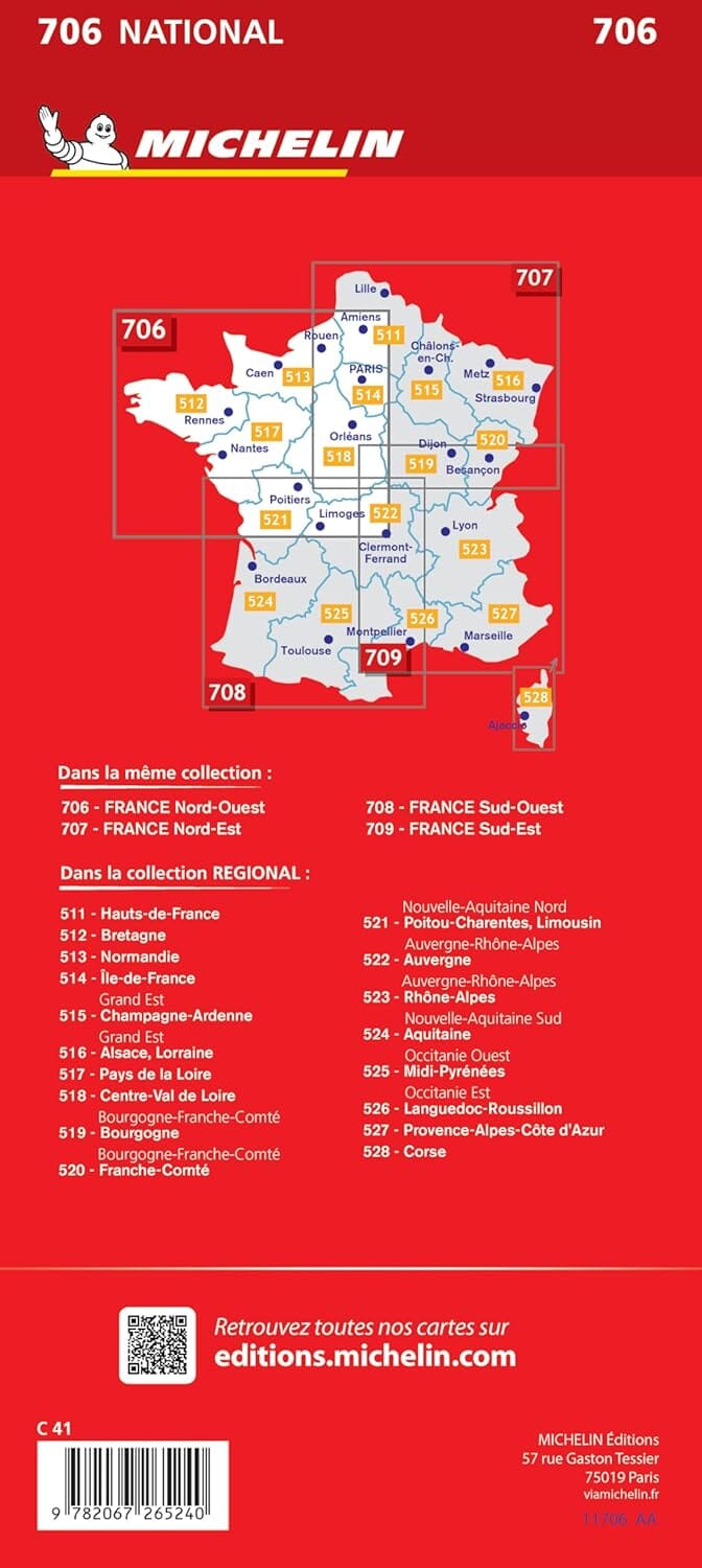 Carte routière n° 706 - 1/4 France - Nord-Ouest 2025 | Michelin carte pliée Michelin 