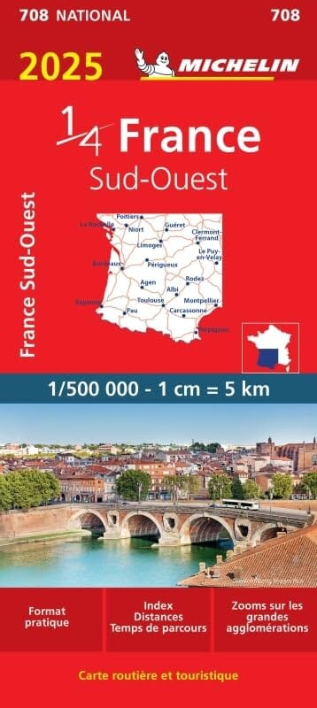 Carte routière n° 708 - 1/4 France - Sud-Ouest 2025 | Michelin carte pliée Michelin 