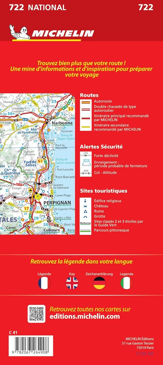 Carte routière n° 722 - France (recto-verso) 2025 | Michelin carte pliée Michelin 