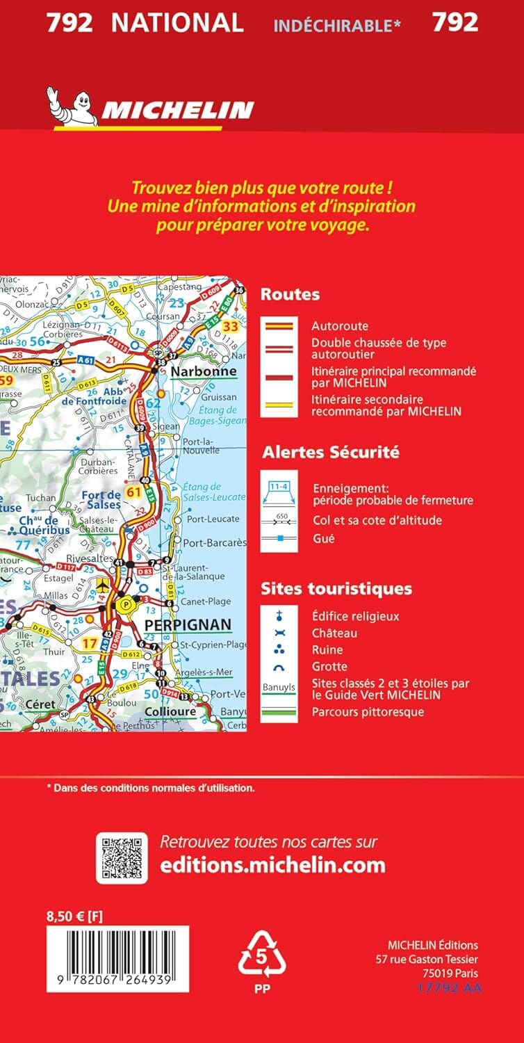 Carte routière n° 792 - France (indéchirable) 2025 | Michelin carte pliée Michelin 