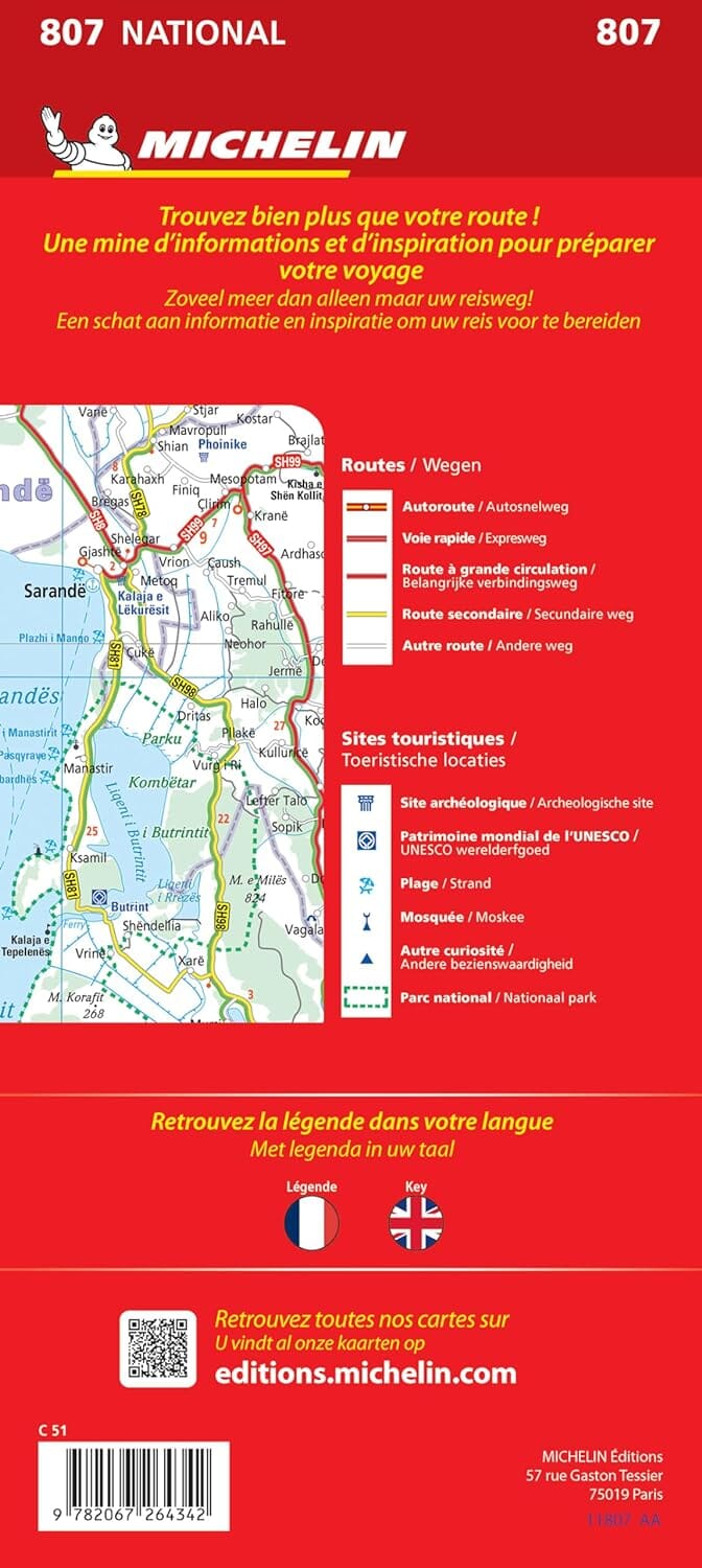 Carte routière n° 807 - Albanie | Michelin carte pliée Michelin 