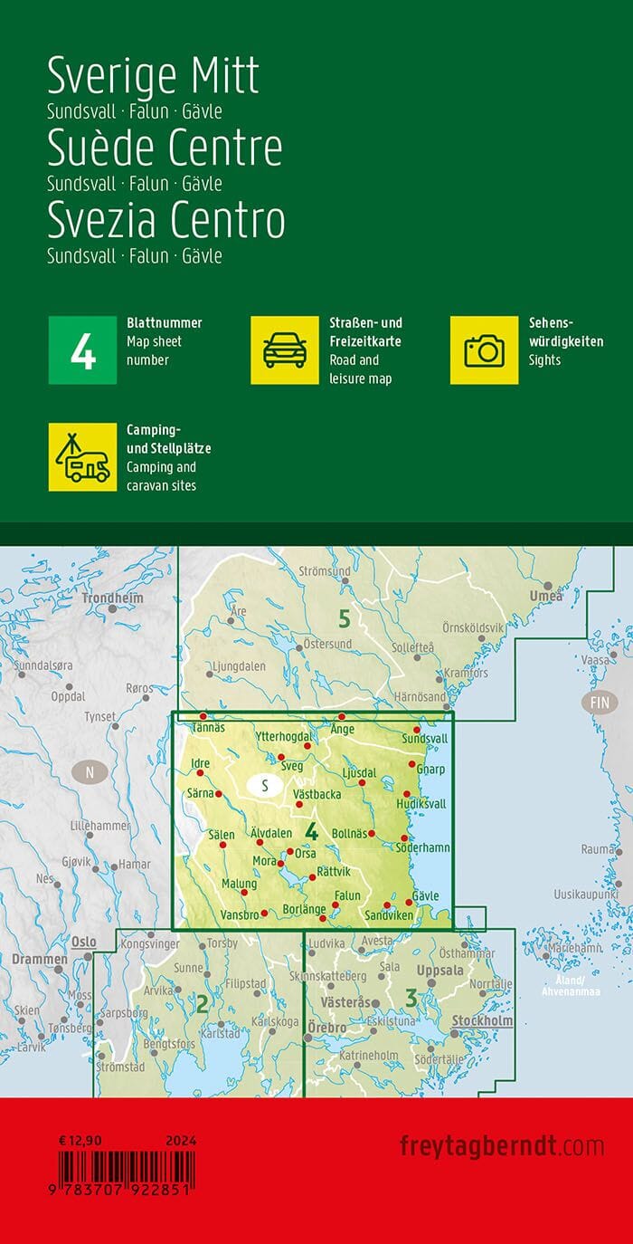 Carte routière n°4 - Suède Centrale (Sundsvall, Falun Gävle) | Freytag & Berndt carte pliée Freytag & Berndt 