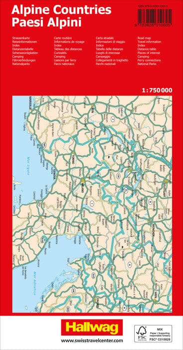 Carte routière - Pays Alpins | Hallwag carte pliée Hallwag 