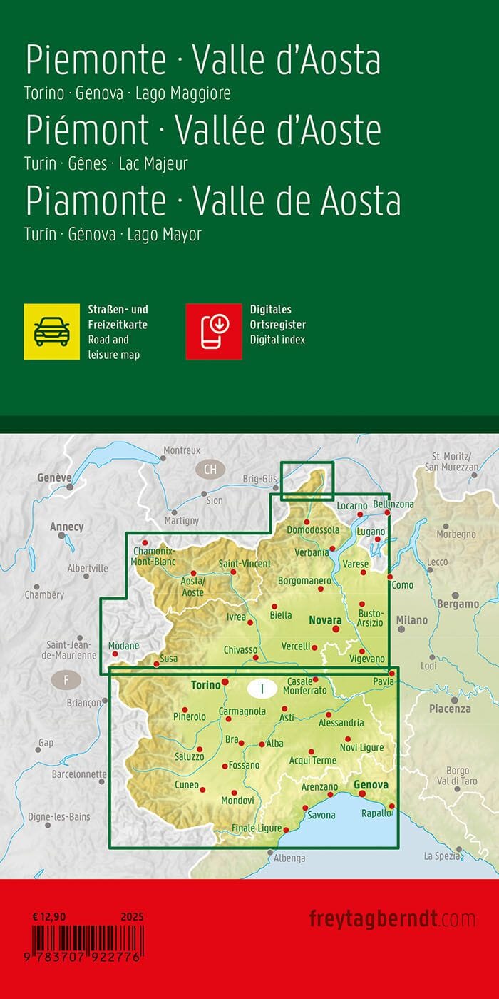 Carte routière - Piémont, région de Turin & Vallée d’Aoste (Italie) | Freytag & Berndt carte pliée Freytag & Berndt 