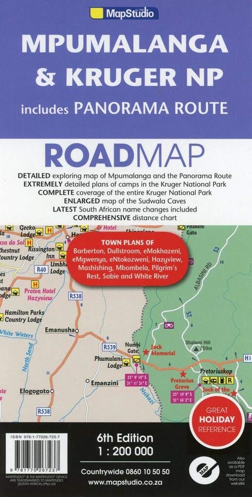 Carte routière - Province du Mpumalanga & Parc National Kruger (Afrique du Sud) - 6ème édition| MapStudio carte de voyage MapStudio 