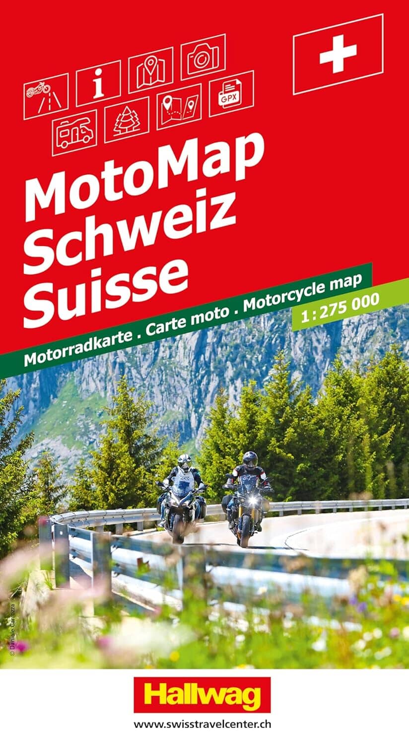 Carte spéciale motard - Suisse | Hallwag - MotoMaps carte de voyage Hallwag 