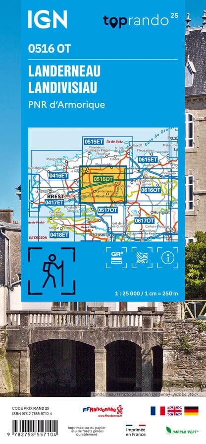 Carte TOP 25 n° 0516 OT - Landerneau, Landivisiau & PNR d'Armorique| IGN carte pliée IGN 