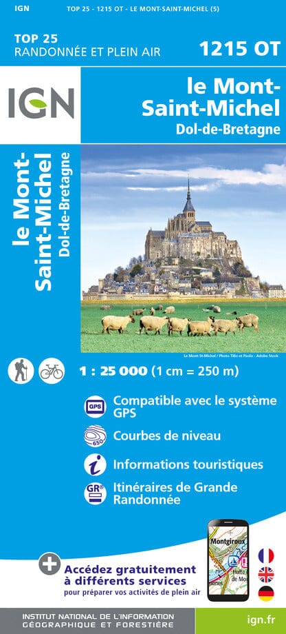 Carte TOP 25 n° 1215 OT - Le Mont-St-Michel, Dol-de-Bretagne | IGN carte pliée IGN 