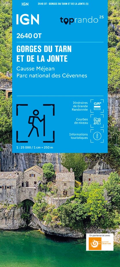 Carte TOP 25 n° 2640 OT - Gorges du Tarn et de la Jonte, Causse Méjan (PN des Cévennes) | IGN carte pliée IGN 