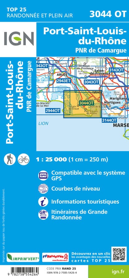Carte TOP 25 n° 3044 OT - Port-Saint-Louis-du-Rhône, PNR de Camargue | IGN carte pliée IGN 