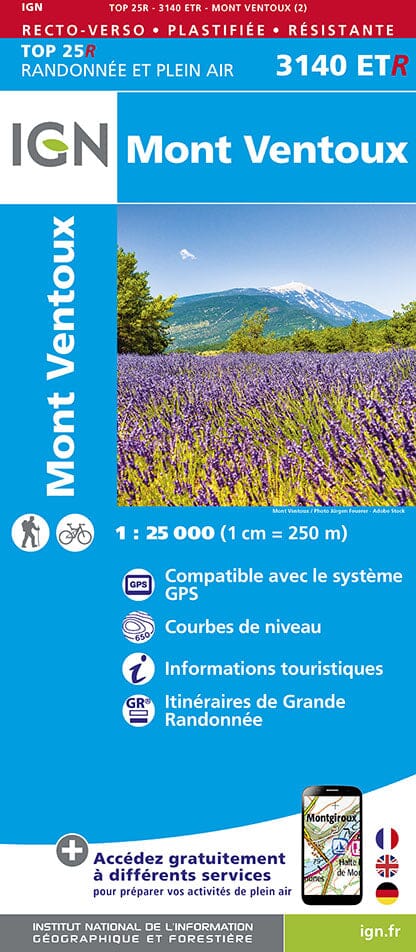 Carte TOP 25 n° 3140 ETR (résistante) - Mont Ventoux (Provence) | IGN carte pliée IGN 