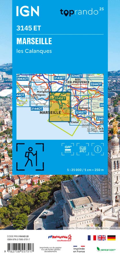 Carte TOP 25 n° 3145 ET - Marseille & les calanques | IGN carte pliée IGN 