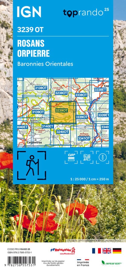 Carte TOP 25 n° 3239 OT - Rosans, Orpierre, Baronnies Orientales | IGN carte pliée IGN 