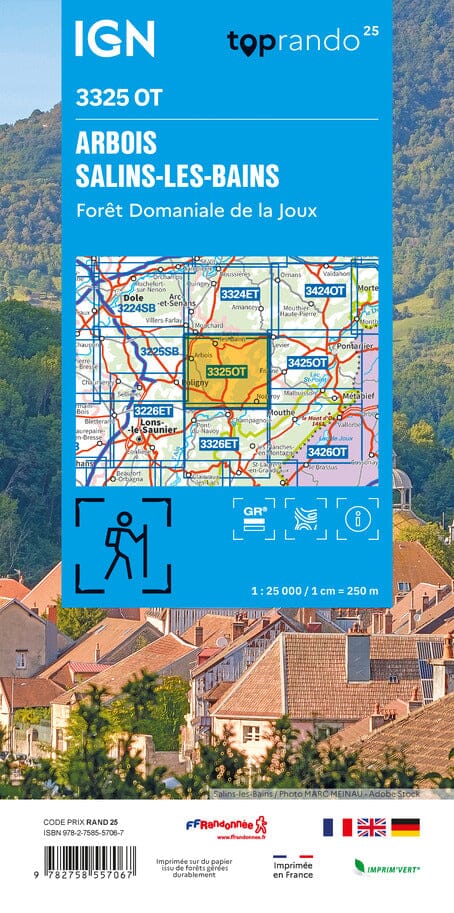 Carte TOP 25 n° 3325 OT - Arbois, Salins-les-Bains, Forêt Domaniale de la Joux | IGN carte pliée IGN 