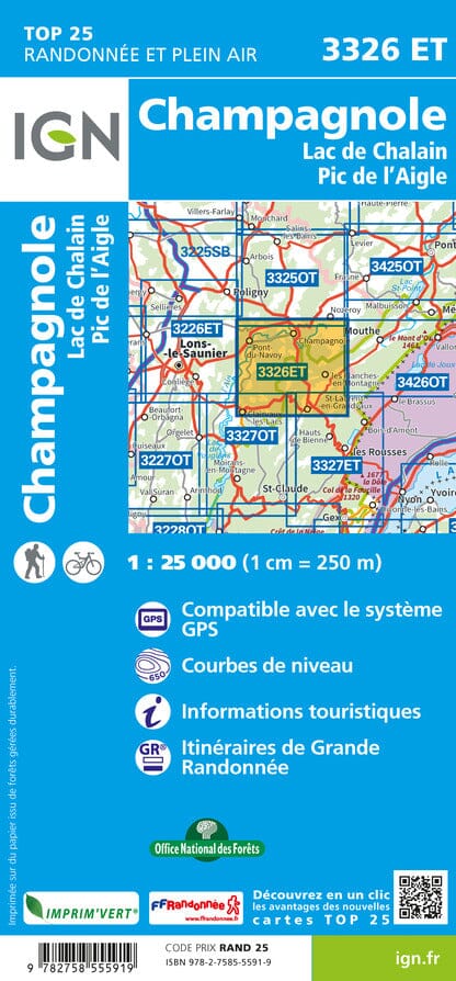 Carte TOP 25 n° 3326 ET - Champagnole, lac de Chalain & Pic de l'Aigle (Alpes) | IGN carte pliée IGN 
