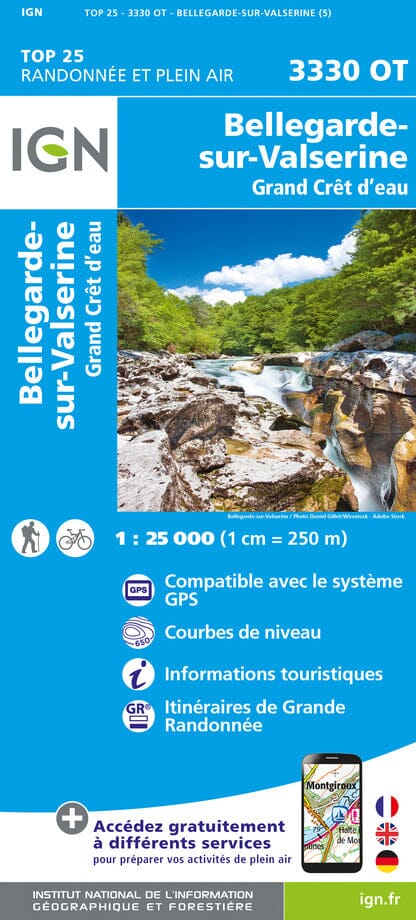 Carte TOP 25 n° 3330 OT - Bellegard-sur-Valserine, Grand Crêt d'eau (Alpes) | IGN carte pliée IGN 