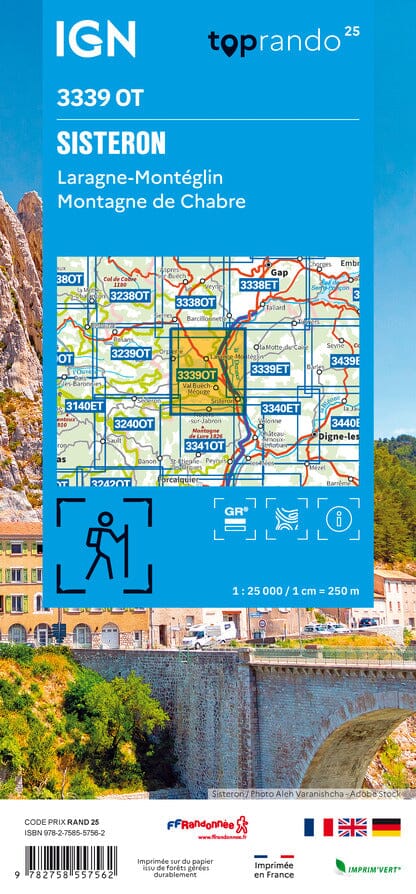 Carte TOP 25 n° 3339 OT - Sisteron, Laragne-Montéglin & Montagne de Chabre | IGN carte pliée IGN 