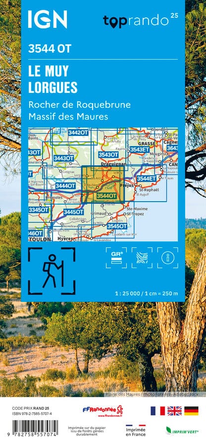 Carte TOP 25 n° 3544 OT - Muy, Lorgues, Montagne de Roquebrune & Massif des Maures | IGN carte pliée IGN 