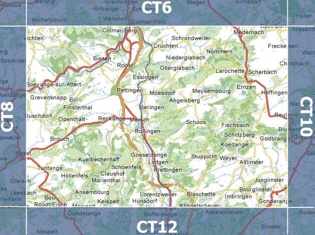 Carte topographique CT9 - Mersch (Grand-Duché de Luxembourg) carte de randonnée Service topographique du Luxembourg 