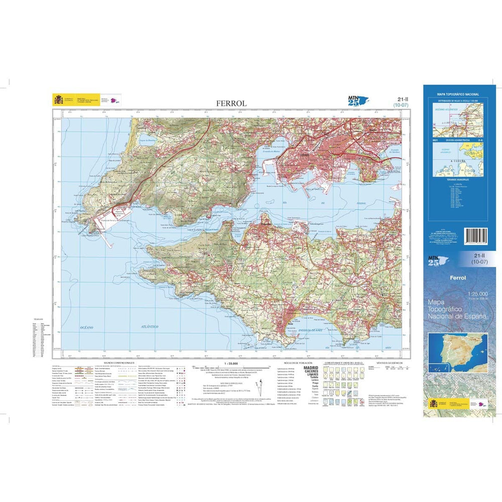 Carte topographique de l'Espagne n° 0021.2 - Ferrol | CNIG - 1/25 000 carte pliée CNIG 