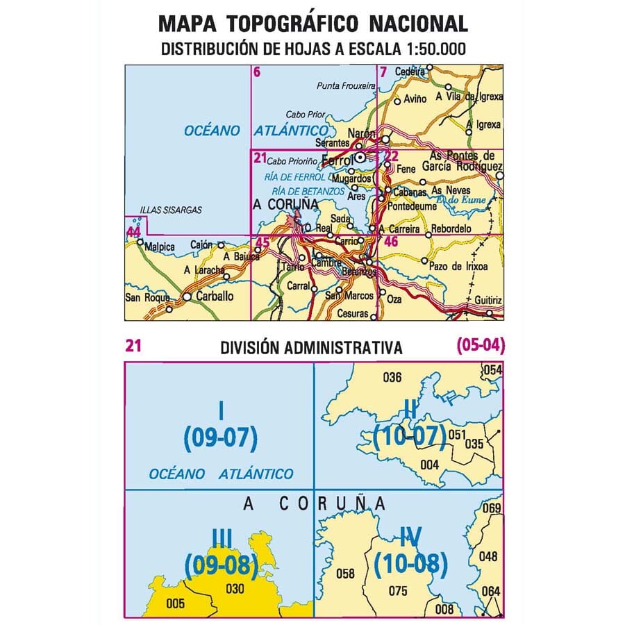 Carte topographique de l'Espagne n° 0021.3 - A Coruna | CNIG - 1/25 000 carte pliée CNIG 