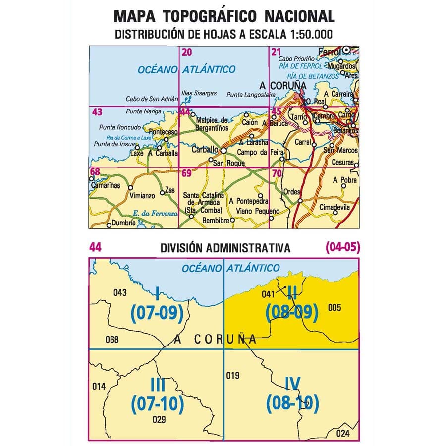 Carte topographique de l'Espagne n° 0044.2 - Caion | CNIG - 1/25 000 carte pliée CNIG 