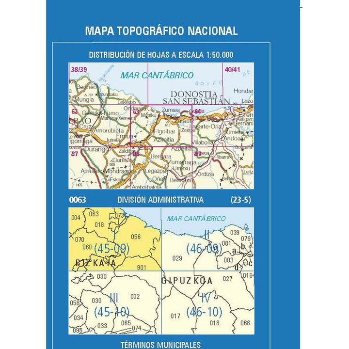 Carte topographique de l'Espagne n° 0063.1 - Ondarroa | CNIG - 1/25 000 carte pliée CNIG 