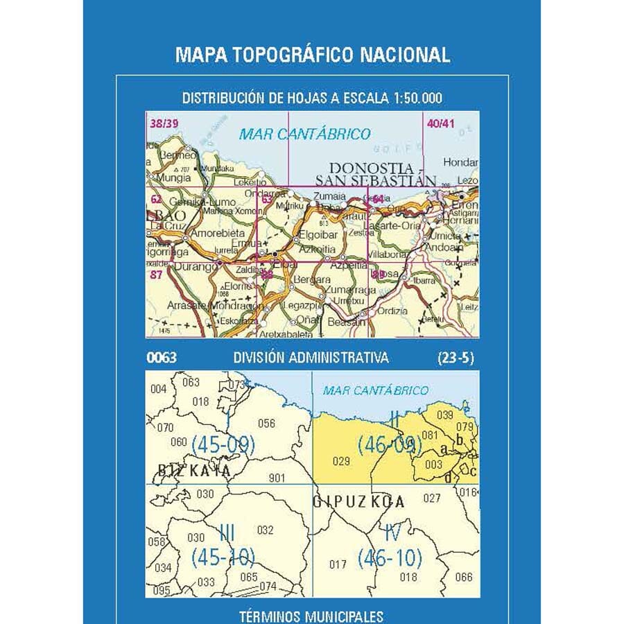 Carte topographique de l'Espagne n° 0063.2 - Zumaia | CNIG - 1/25 000 carte pliée CNIG 
