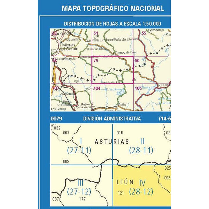Carte topographique de l'Espagne n° 0079.4 - Puebla de Lillo | CNIG - 1/25 000 carte pliée CNIG 