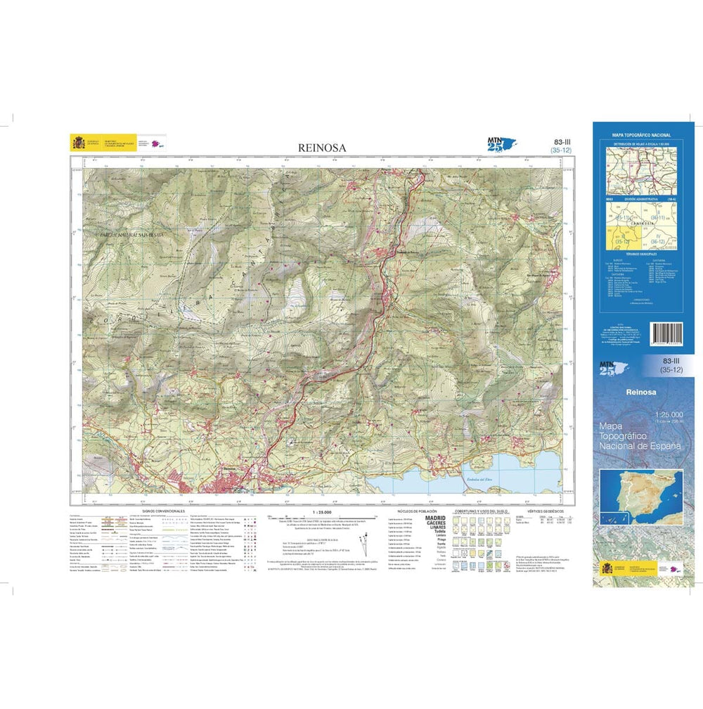 Carte topographique de l'Espagne n° 0083.3 - Reinosa | CNIG - 1/25 000 carte pliée CNIG 