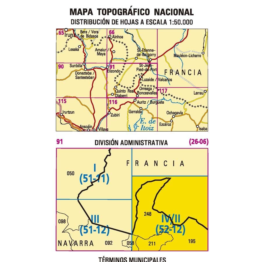 Carte topographique de l'Espagne n° 0091.4/2 - Luzaide / Valcarlos | CNIG - 1/25 000 carte pliée CNIG 