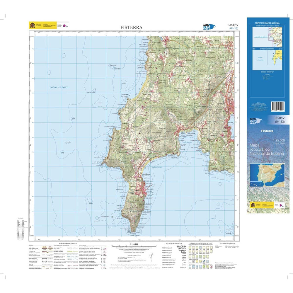 Carte topographique de l'Espagne n° 0092.2/4 - Fisterra | CNIG - 1/25 000 carte pliée CNIG 