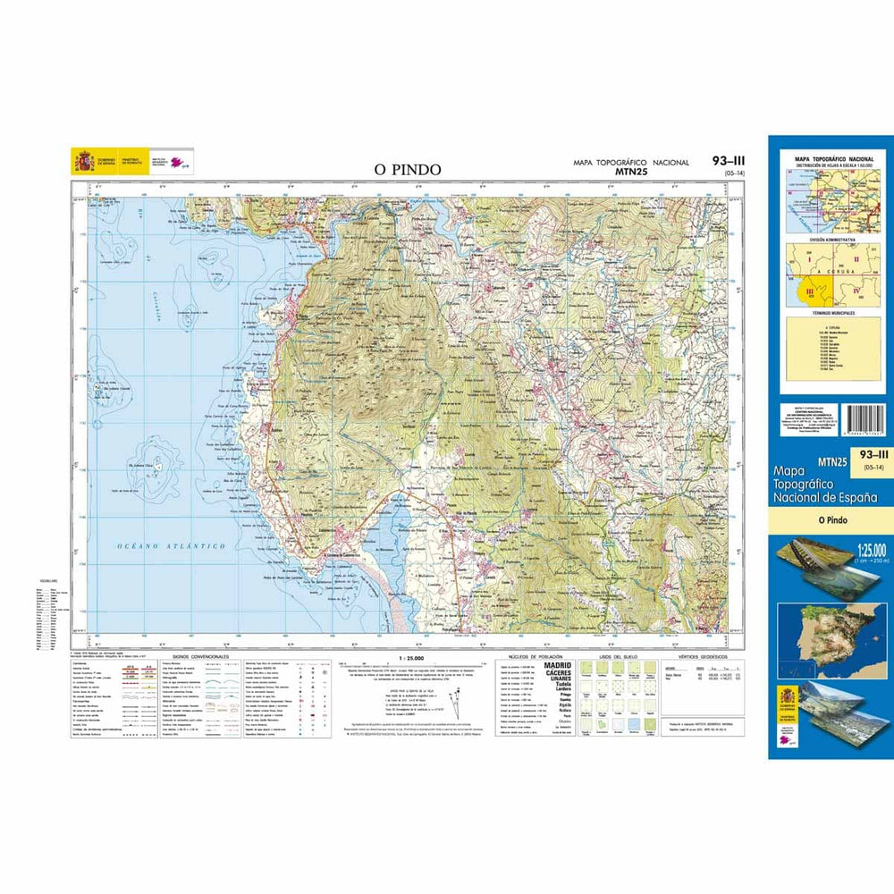 Carte topographique de l'Espagne n° 0093.3 - O Pindo | CNIG - 1/25 000 carte pliée CNIG 