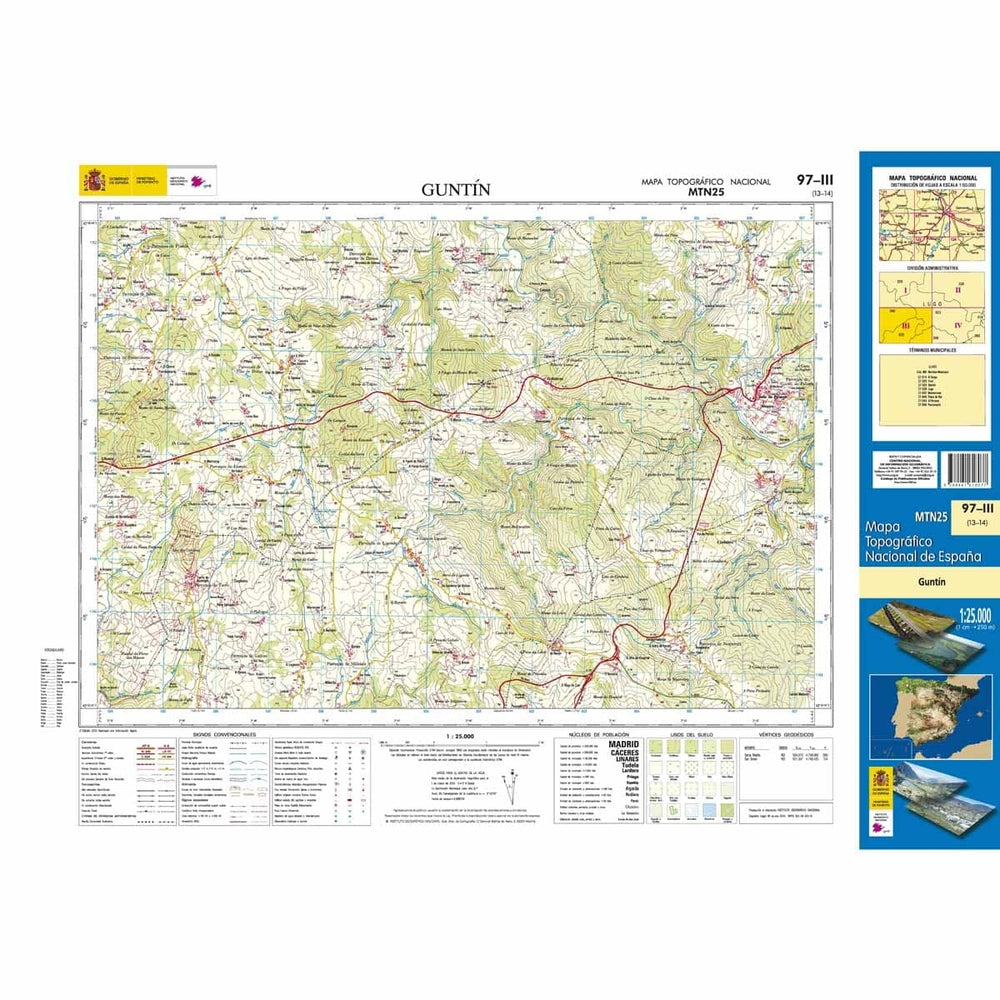 Carte topographique de l'Espagne n° 0097.3 - Guntín | CNIG - 1/25 000 carte pliée CNIG 