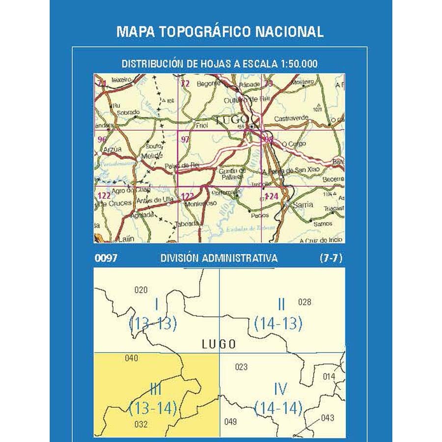 Carte topographique de l'Espagne n° 0097.3 - Guntín | CNIG - 1/25 000 carte pliée CNIG 