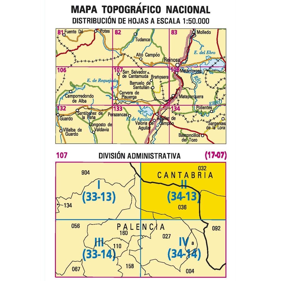 Carte topographique de l'Espagne n° 0107.2 - Brañosera | CNIG - 1/25 000 carte pliée CNIG 