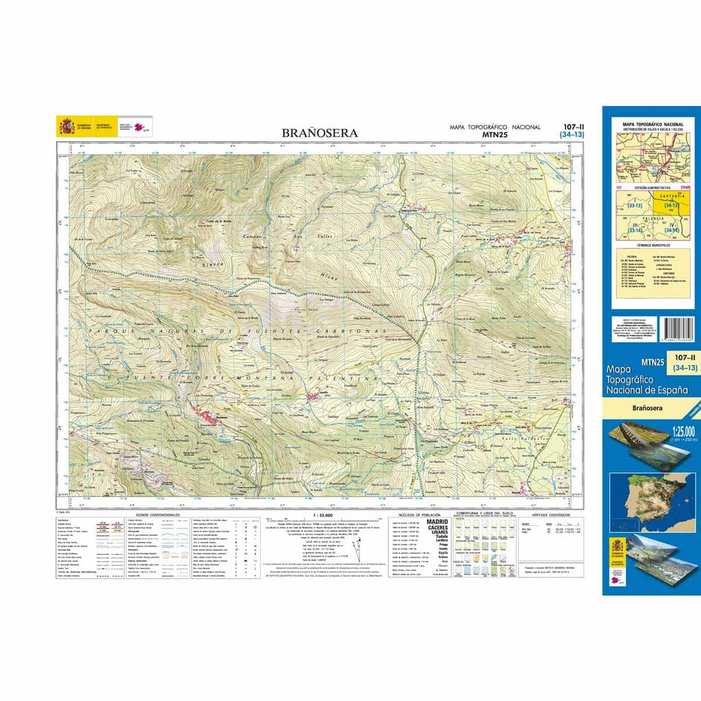 Carte topographique de l'Espagne n° 0107.2 - Brañosera | CNIG - 1/25 000 carte pliée CNIG 
