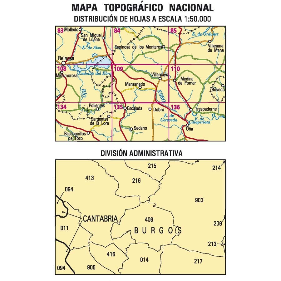 Carte topographique de l'Espagne n° 0109 - Villarcayo | CNIG - 1/50 000 carte pliée CNIG 
