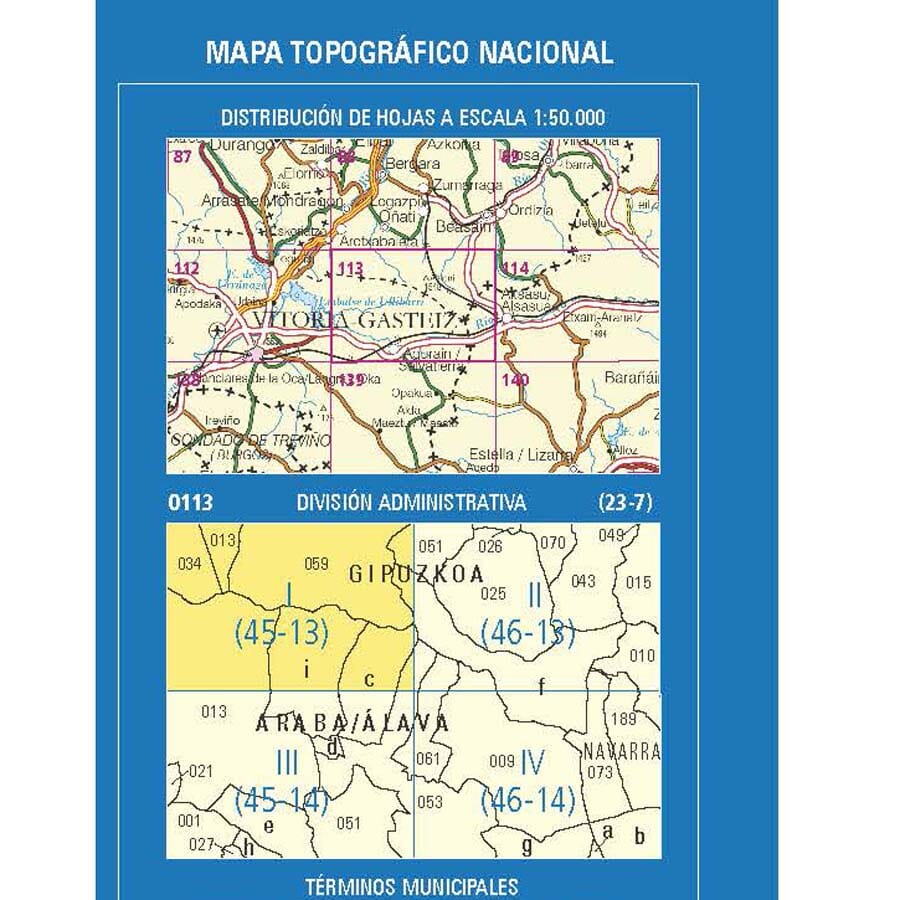 Carte topographique de l'Espagne n° 0113.1 - Ozaeta | CNIG - 1/25 000 carte pliée CNIG 