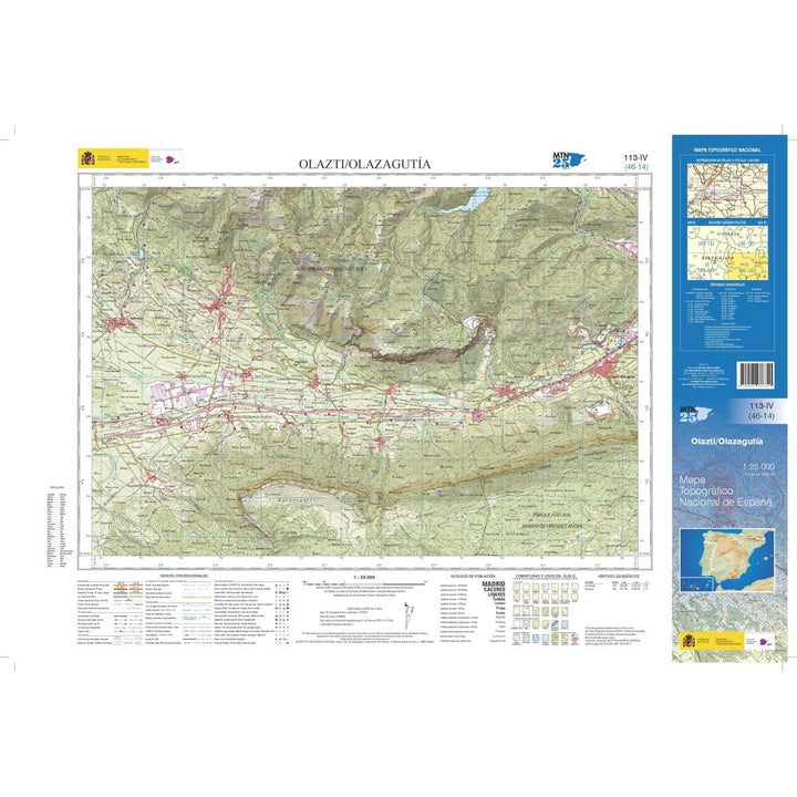 Carte topographique de l'Espagne n° 0113.4 - Olazti / Olazagutía | CNIG - 1/25 000 carte pliée CNIG 