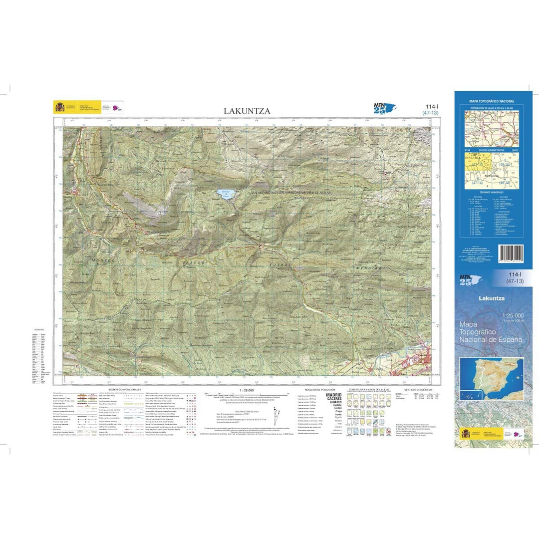 Carte topographique de l'Espagne n° 0114.1 - Lakuntza | CNIG - 1/25 000 carte pliée CNIG 