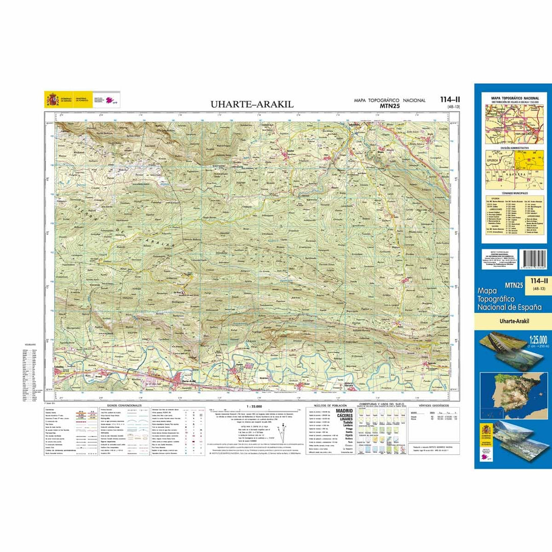 Carte topographique de l'Espagne n° 0114.2 - Uharte-Arakil | CNIG - 1/25 000 carte pliée CNIG 