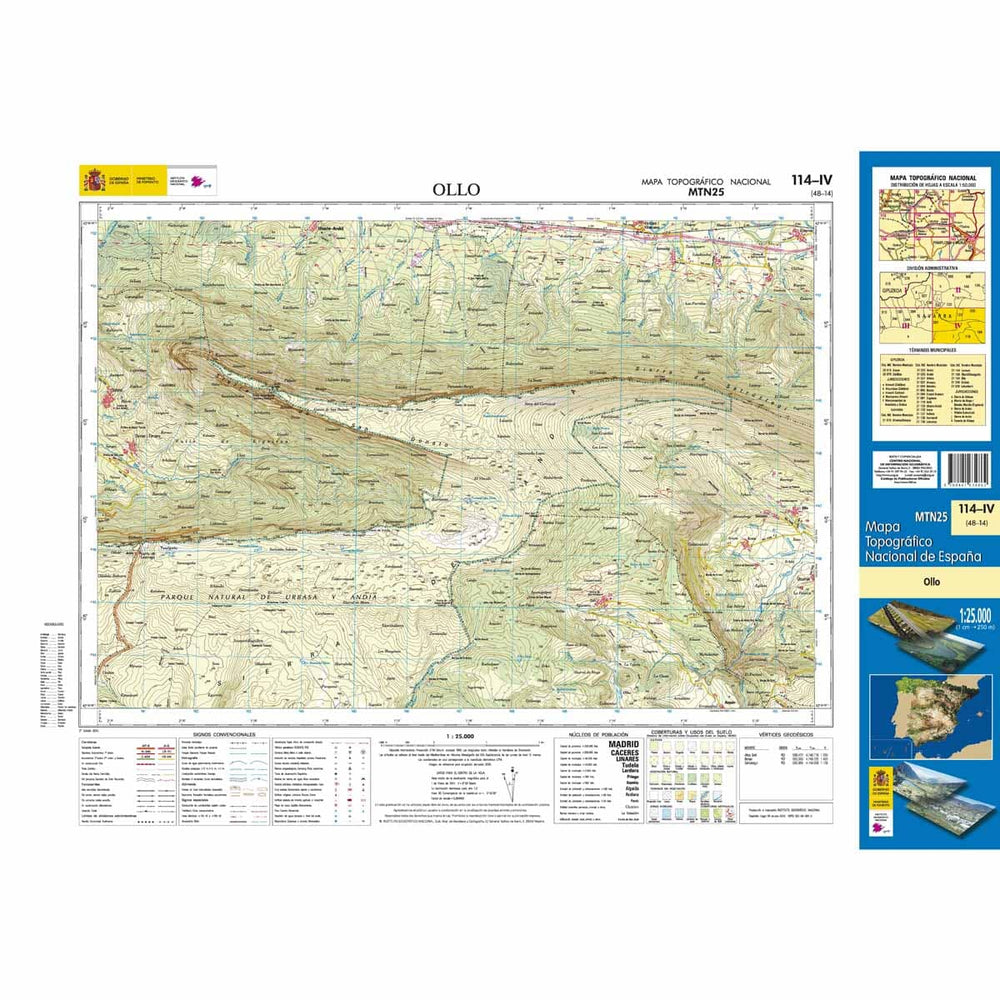 Carte topographique de l'Espagne n° 0114.4 - Ollo | CNIG - 1/25 000 carte pliée CNIG 