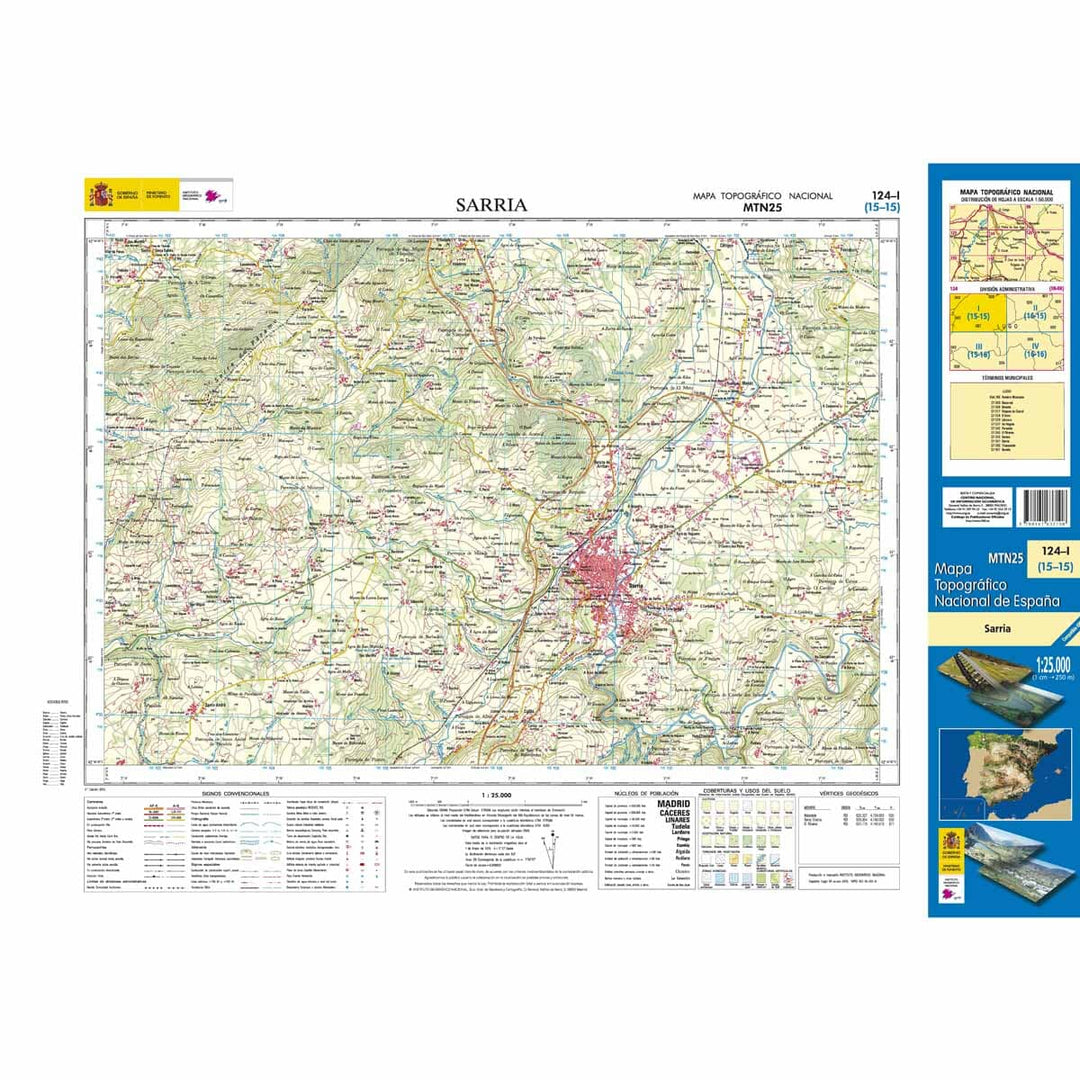 Carte topographique de l'Espagne n° 0124.1 - Sarria | CNIG - 1/25 000 carte pliée CNIG 