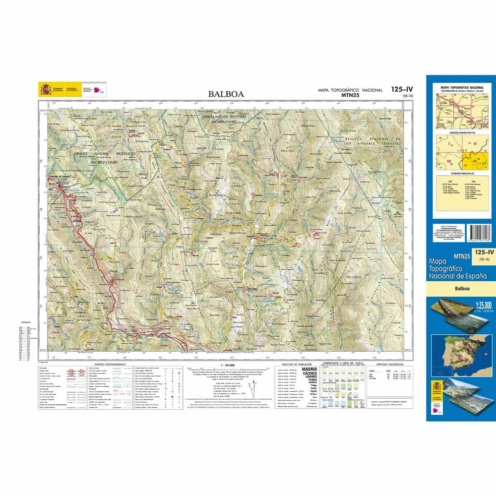 Carte topographique de l'Espagne n° 0125.4 - Balboa | CNIG - 1/25 000 carte pliée CNIG 