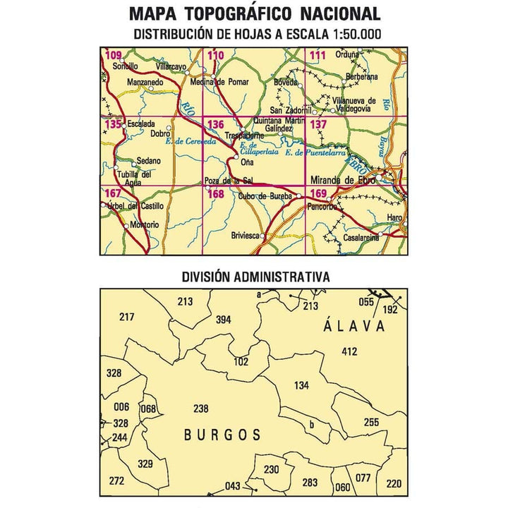 Carte topographique de l'Espagne n° 0136 - Oña | CNIG - 1/50 000 carte pliée CNIG 